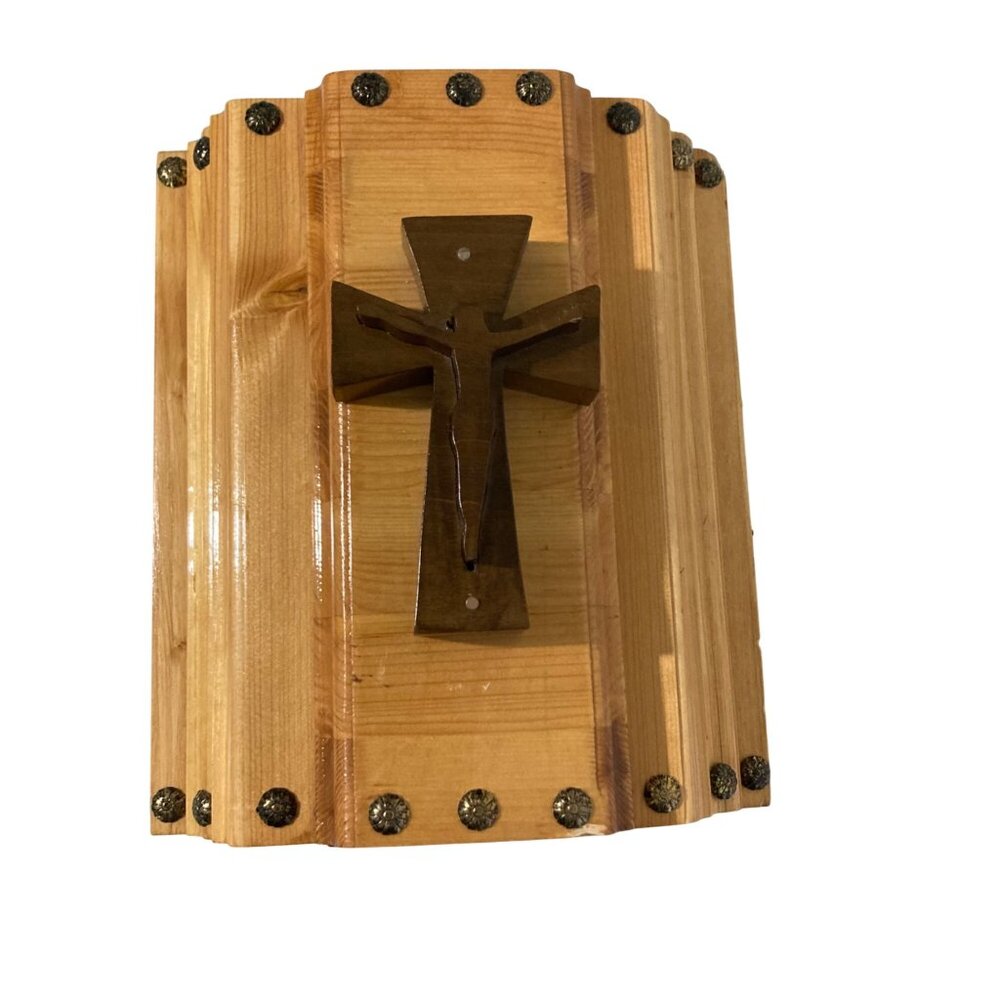 Wooden Cross Decorative Storage Box With Hinged Lid And Drawer